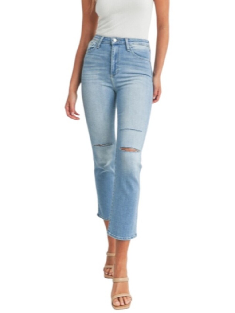 Just Black Denim The Saturday Straight High-Rise Distressed Ankle Denim Jeans